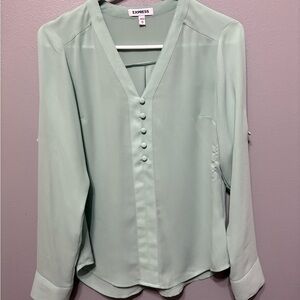 Express Women's Light Green Button-Down Blouse